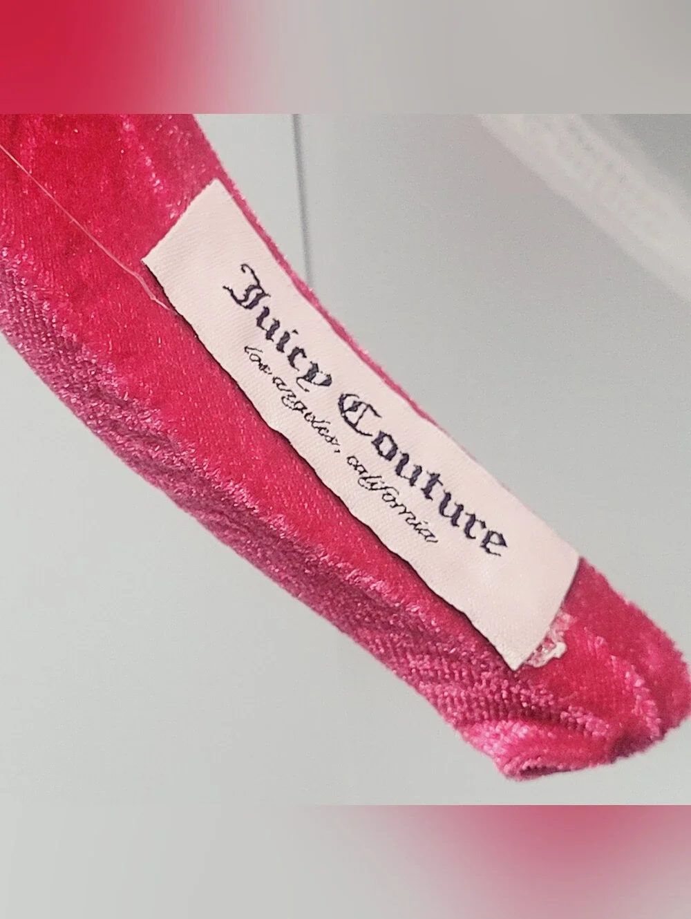 Juicy Couture Hot Pink Rose Red Velour Velvet Juicy Embossed Cute Headband NWT
